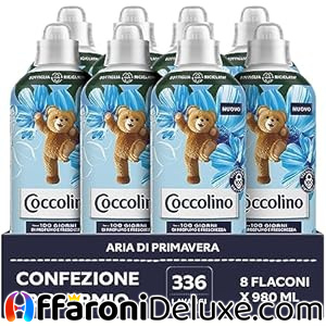 Coccolino Ammorbidente Concentrato Lavatrice, Aria di Primavera, 8 Pezzi da 980 ml