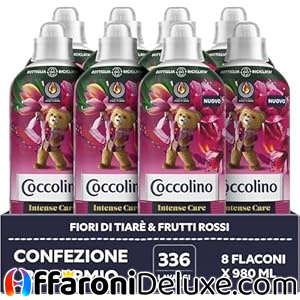 Coccolino Ammorbidente Concentrato Lavatrice, Fiori di Tiarè e Frutti Rossi, 8 Pezzi da 980 ml