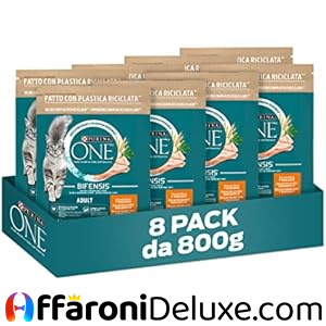 PURINA ONE Bifensis Crocchette per Gatti Adulti con Pollo e Cereali Integrali 8 Sacchi da 800g