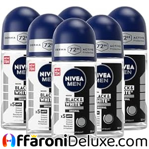 NIVEA MEN Black & White Invisible Original Roll-on 6 x 50 ml, Deodorante uomo 72h