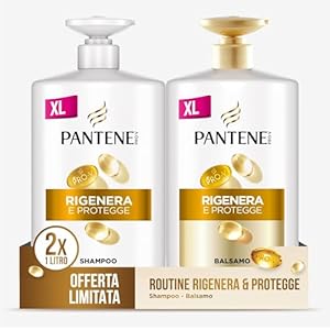 Pantene Pro-V Shampoo + Balsamo Rigenera E Protegge per Capelli Deboli, Secchi e Danneggiati, 2x1000 ml