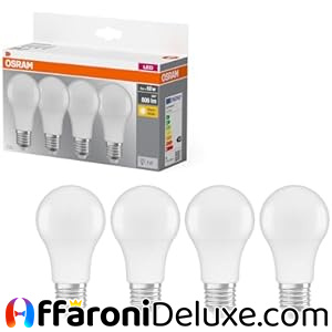 Osram, 4 lampadine LED E27, luce bianca calda, 8,5 W