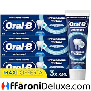 Oral-B Dentifricio Advanced Prevenzione Tartaro con Microgranuli Attivi, Menta Fresca 3x75ml