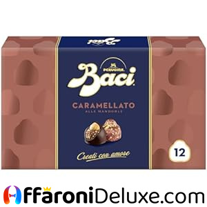 BACI PERUGINA Caramellato alle Mandorle Cioccolatini Fondenti ripieni al Gianduia, Scatola Regalo 150g