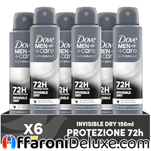 Dove 6x Deodorante Men + Care Invisible Dry Spray Advanced Care, Deodorante Uomo