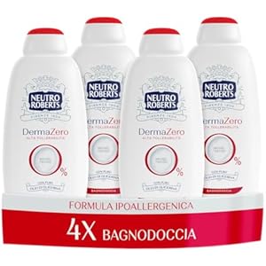 Neutro Roberts Bagnoschiuma Corpo Dermazero Ipoallergenico, 4 Flaconi da 600 ml