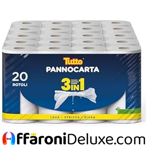 Tutto Pannocarta 3 in 1, 20 Rotoli di Carta Multiuso