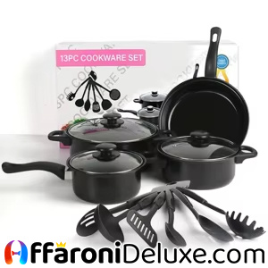 Set 13 Pezzi Pentole Antiaderenti con Rivestimento in Pietra Medica e Manico Ergonomico