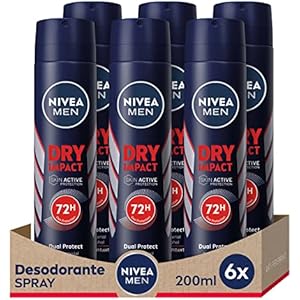 NIVEA Men Dry Impact Spray, Confezione da 6 x 200 ml