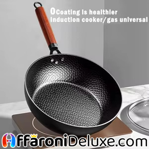 Padella Wok in ferro 28 cm con manico in legno