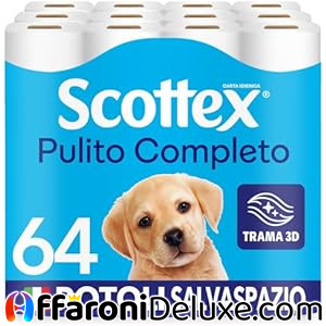 Scottex Carta Igienica Pulito Completo, 64 Rotoli Formato Salvaspazio