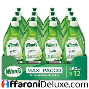 Winni's Detersivo Piatti e Stoviglie a Mano Lime e Fiori di Mela, 480 ml x 12