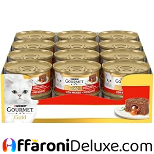 GOURMET Gold Cuore Morbido Cibo Umido per Gatti Adulti con Manzo, 24x85g
