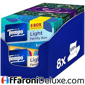 Tempo Fazzoletti di Carta 3 Veli Biodegradabili, 8 Scatole x 120 Fazzoletti