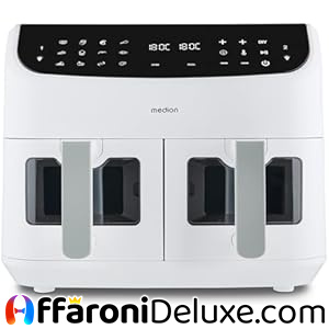 MEDION P20 XXL Friggitrice ad Aria Doppia Camera 8,7 L – 2.600 W, 10 Programmi Automatici, Dual Cook & Sync Finish