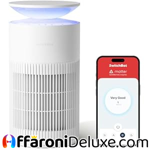 SwitchBot Purificatore d’Aria con App e Luce Notturna, CADR 400 m³/h, Filtro HEPA e Modalità Animali