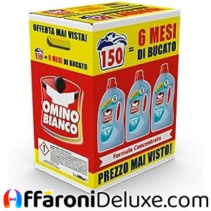 Omino Bianco Detersivo Lavatrice Liquido Muschio Bianco, 150 Lavaggi (3x2000 ml)