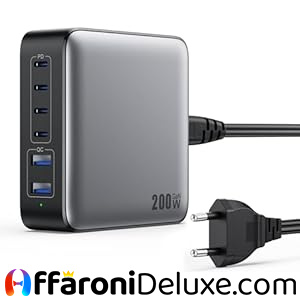 Caricatore USB C Multiplo 200W GaN III 6 Porte PPS PD QC 65W
