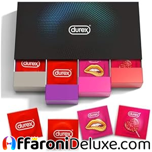 Durex Fun Explosion – Mix di Preservativi Sottili, con Rilievi, Nervature e Aromatizzati alla Fragola (40 Pezzi)