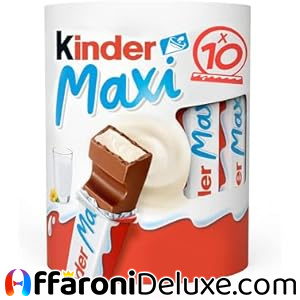 Kinder Maxi – 10 Barrette Ripiene al Latte Ricoperte di Cioccolato Puro Cacao, Senza Glutine (210g)