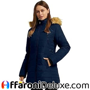 Wantdo Cappotto Invernale Donna – Giacca Media Lunga Antivento e Idrorepellente con Cappuccio in Pelliccia Staccabile