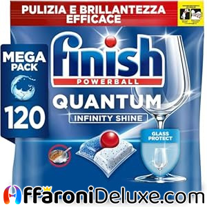 Finish Quantum Infinity Shine – 120 Pastiglie Lavastoviglie, Pulizia Profonda e Brillantezza Efficace